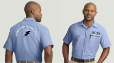 Men's Short Sleeve Light Blue Industrial Workwear Shirt with Computer Tech Logo and Name